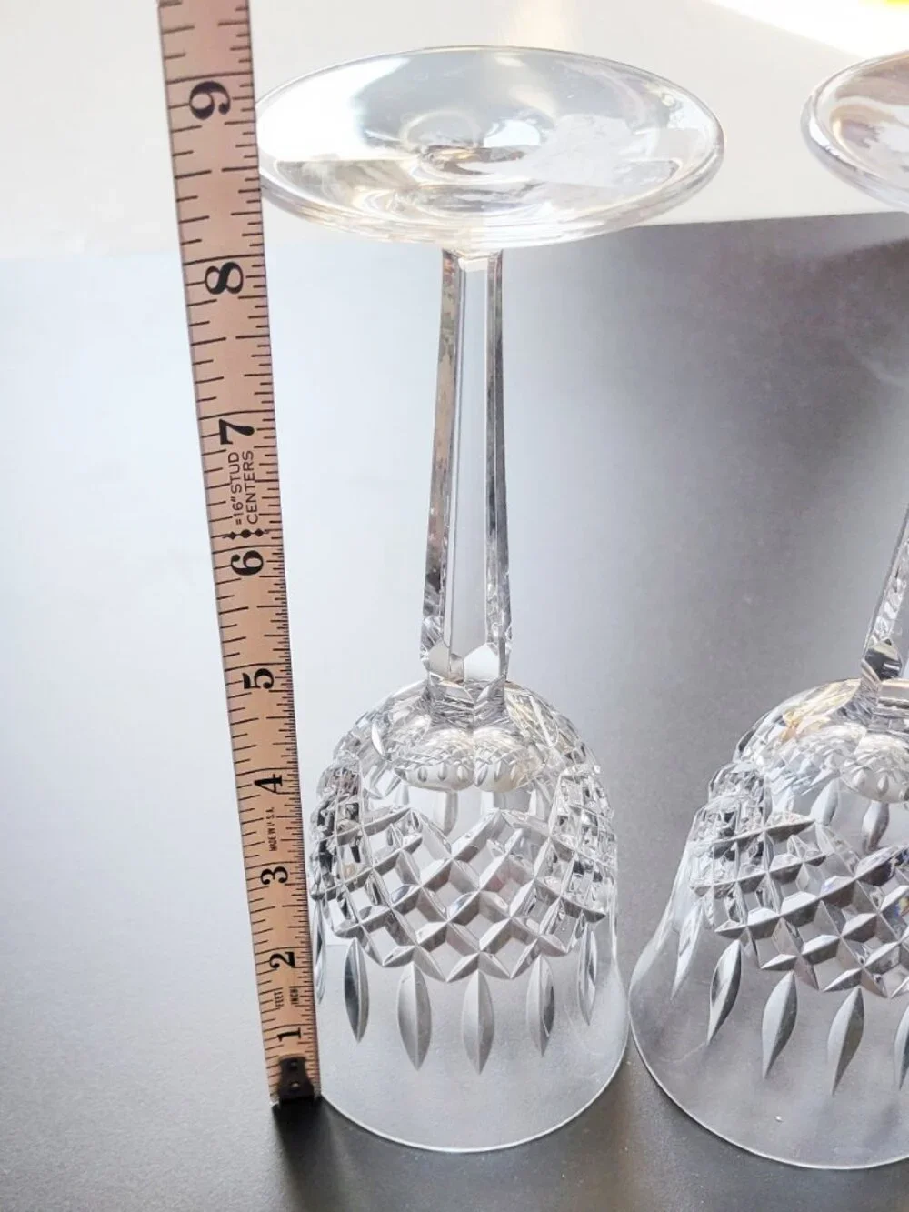 Pair Waterford Crystal Kelsey Wine Water Glass Stem Goblets 8.5